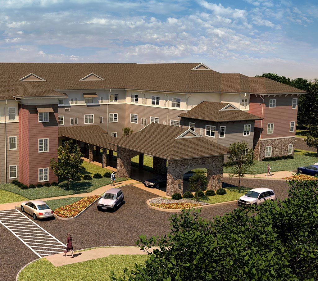 Exterior view of a Franklin Park Senior Living community featuring residential buildings and landscaped grounds.